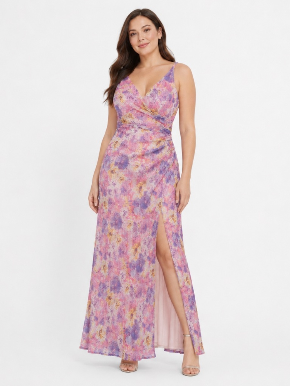 Dress the Population - Jordan Metallic Floral Ruched Mermaid Gown